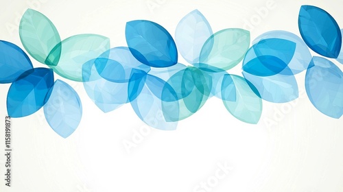 Delicate Watercolor Leaves in Soft Blues and Greens on White Background