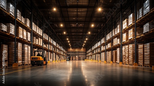 Wallpaper Mural Vast Warehouse Interior: Rows of Pallets and Forklifts Torontodigital.ca