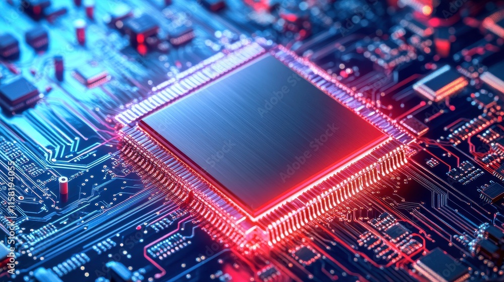 Glowing Chip in Abstract Technology Environment Glowing Chip in Abstract Technology Environment