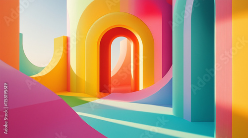 Colorful Architectural Abstract with Soft Pastel Gradients and Arch Shapes for Modern Digital Art.