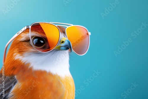 Cool Orange Bird Aviator Sunglasses Teal Background photo