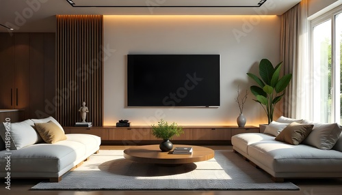 Elegant living room with big tv screen