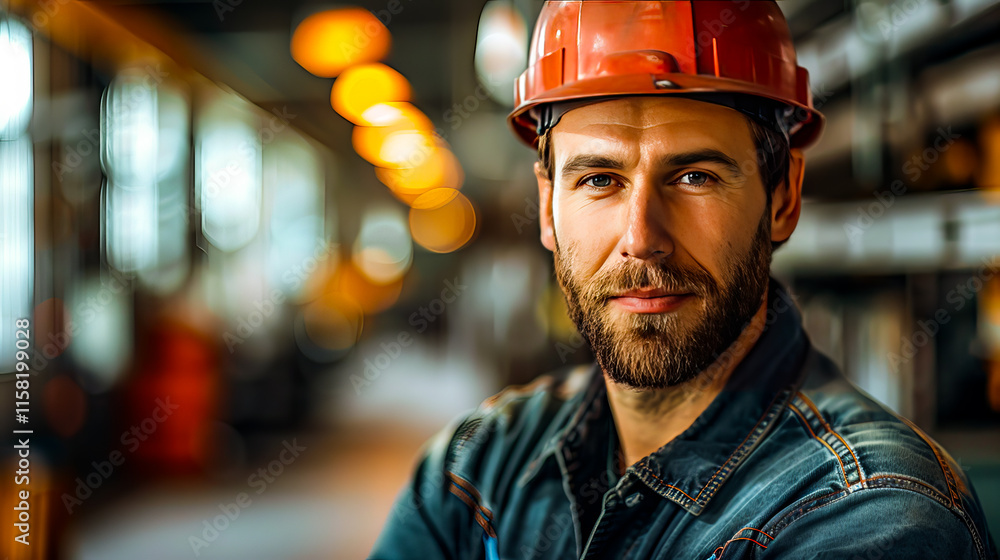 A worker wearing a hardhat and work clothes, standing in a brightly lit industrial space, symbolizing safety, professionalism, and focus on engineering tasks A worker wearing a hardhat and work clothes, standing in a brightly lit industrial space, symbolizing safety, professionalism, and focus on engineering tasks