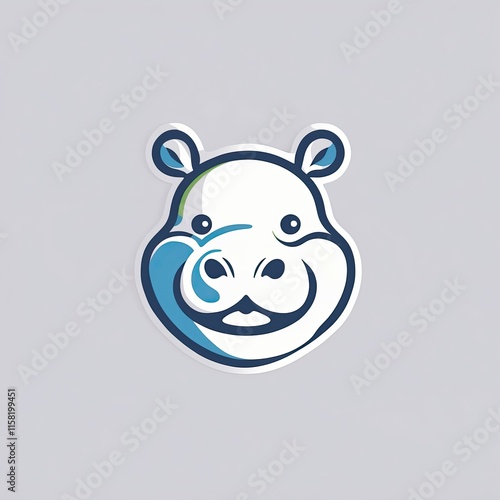 Whimsical modern and minimalist hippo head isolated in white background 