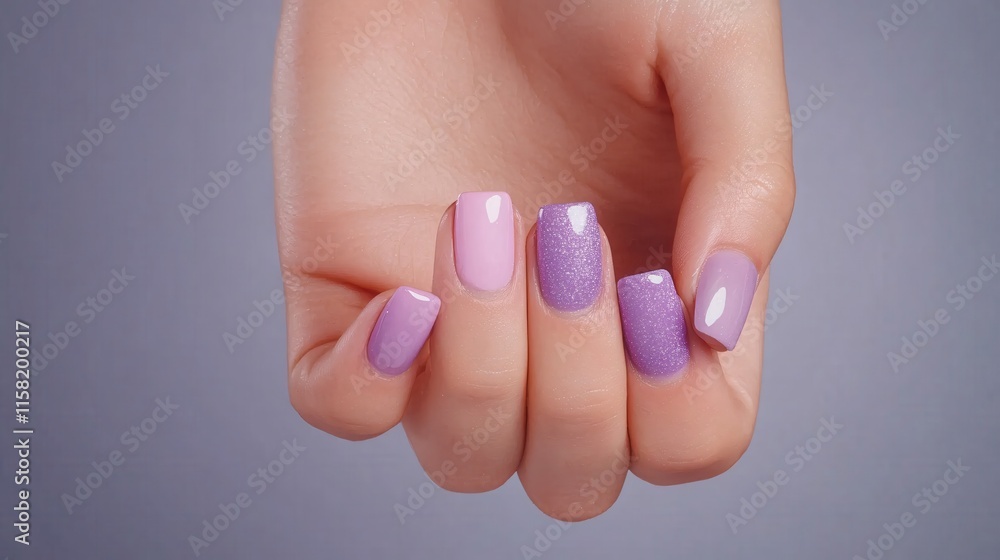 Elegant Purple Nail Art Design on Hand with Beautiful Finish and Shine Elegant Purple Nail Art Design on Hand with Beautiful Finish and Shine