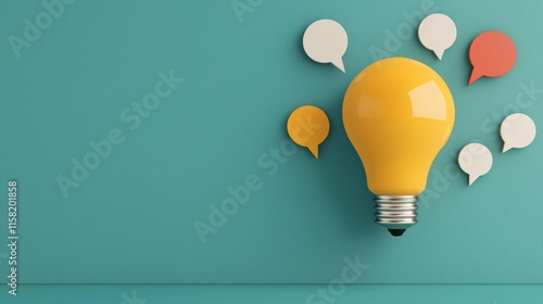 Light bulb generating innovative ideas and speech bubbles symbolizing brainstorming