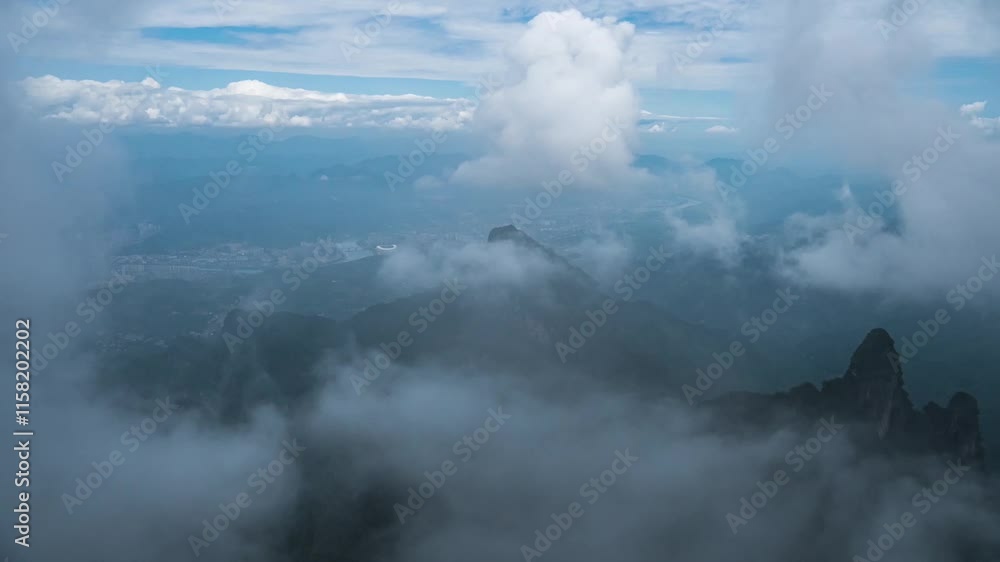 Explore breathtaking views from Hunan Zhangjiajie Tianmen Mountain in a stunning time lapse of clouds rolling over the landscape Explore breathtaking views from Hunan Zhangjiajie Tianmen Mountain in a stunning time lapse of clouds rolling over the landscape