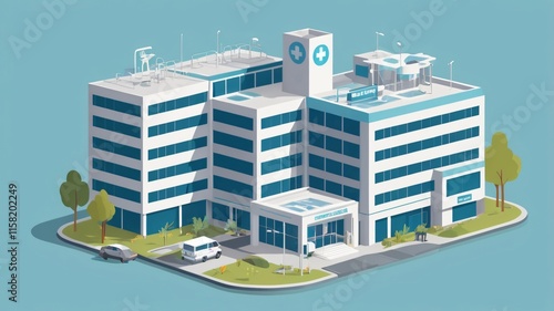 Modern Hospital Building Exterior  Isometric View photo