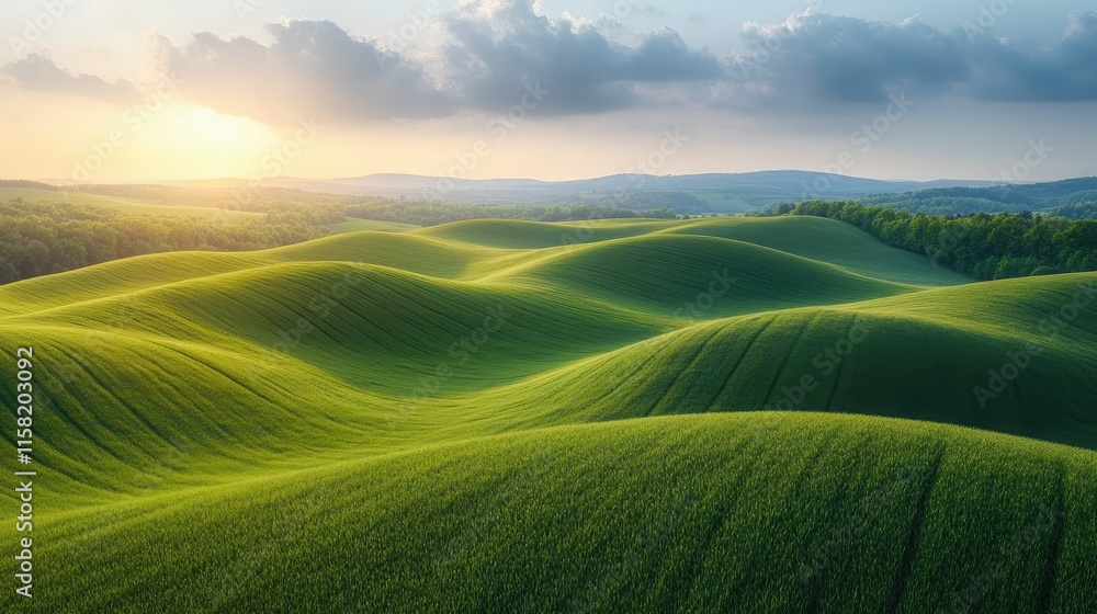 Obraz premium Serene Sunset Over Rolling Green Hills
