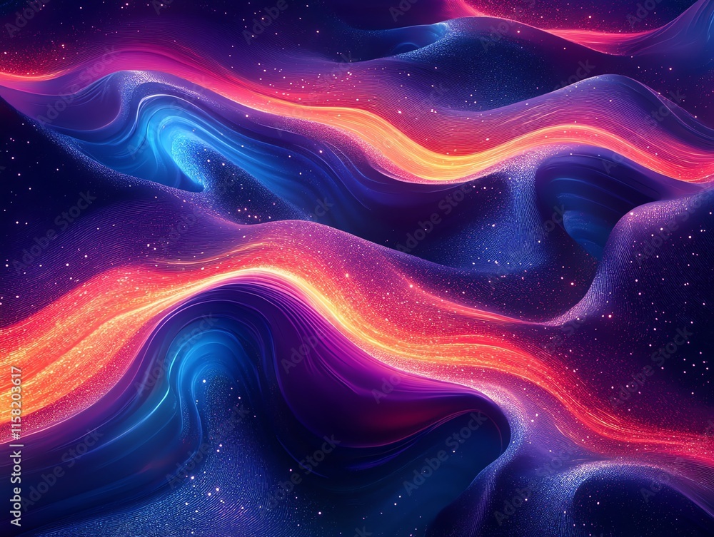 Abstract waves of vibrant colors create a cosmic, fluid landscape. Abstract waves of vibrant colors create a cosmic, fluid landscape.