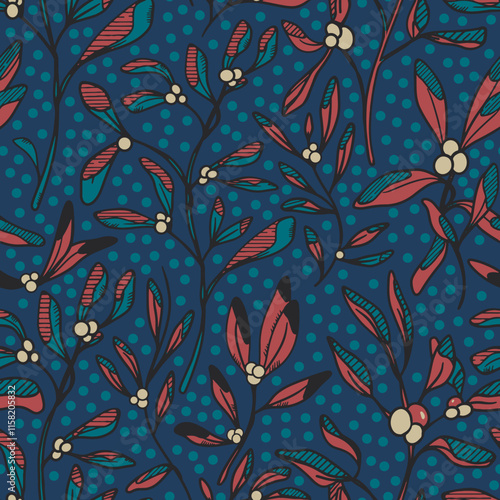 Seamless leaves pattern, winter floral, brown, dark blue, endless, all over print to use textile, fabric, clothing, backdrop, wallpaper, decoration, decor, home textile, clothing, fashion, packaging