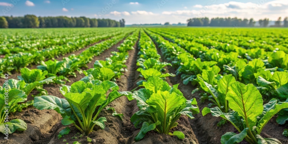 Agricultural field with green beets, beets, agriculture, farm, crops, rural, organic, fresh, harvest, green, vegetable, growth Agricultural field with green beets, beets, agriculture, farm, crops, rural, organic, fresh, harvest, green, vegetable, growth