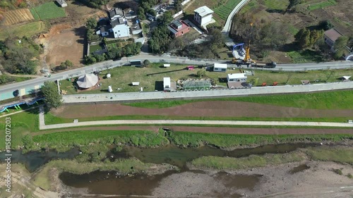 Aerial photography of a village by the Xin'an River