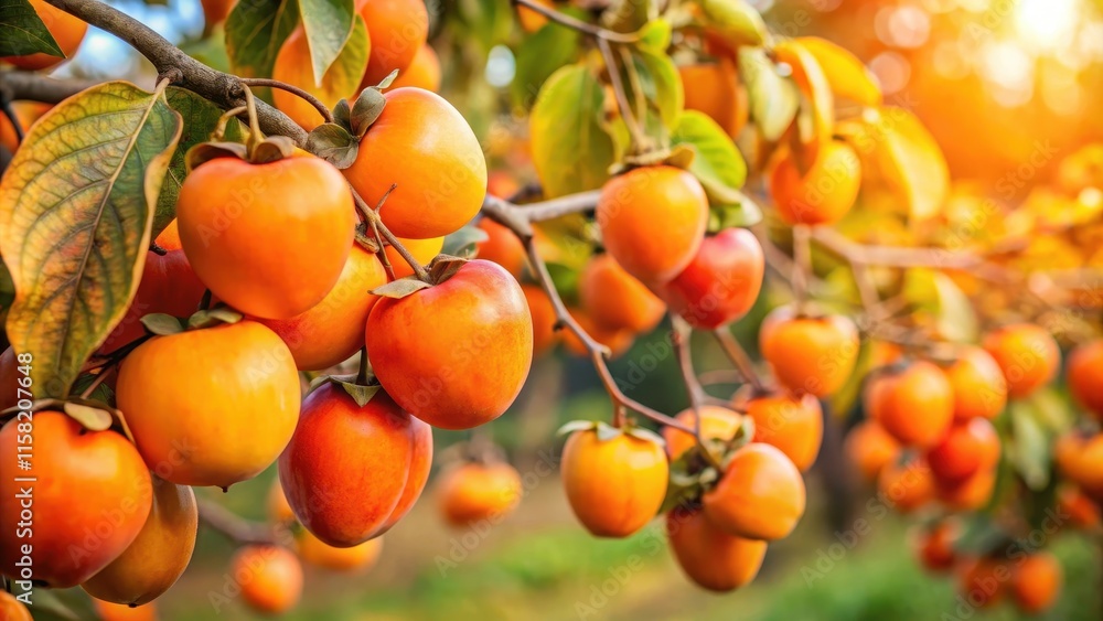 Ripe persimmons ready to be picked in autumn , persimmons, fruit, harvest, autumn, ripe, delicious, sweet, farm, orchard, healthy Ripe persimmons ready to be picked in autumn , persimmons, fruit, harvest, autumn, ripe, delicious, sweet, farm, orchard, healthy