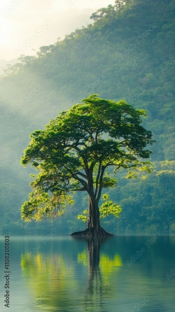 Fototapeta premium tree on the shore of lake