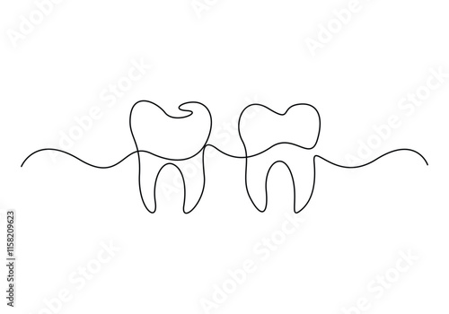 Continuous single drawing of tooth. Simple dental tooth line art vector illustration photo