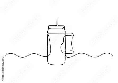 Thermos flask continuous single line drawing. Vector illustration