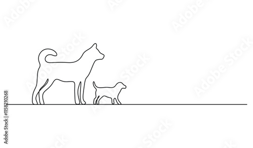 Continuous single line drawing of a dog on white background vector illustration