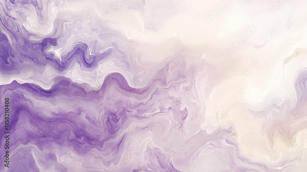 Obraz premium Lavender Dream: Abstract Fluid Art Painting in soft purple and white hues. Elegant swirls and marble texture create a serene and dreamy atmosphere.