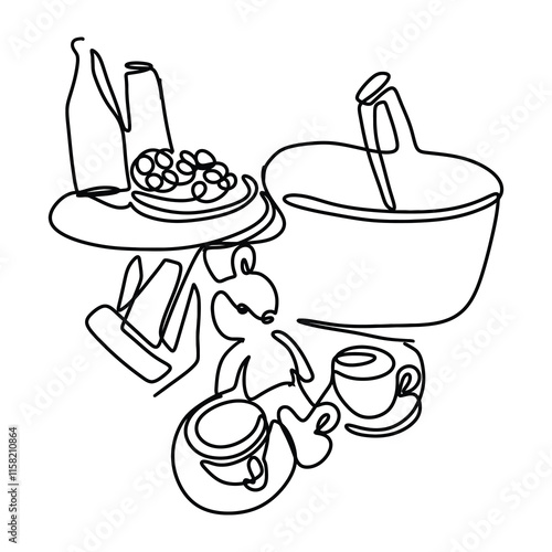 Picnic Food Drink Graphic Design Line Art Vector Decoration