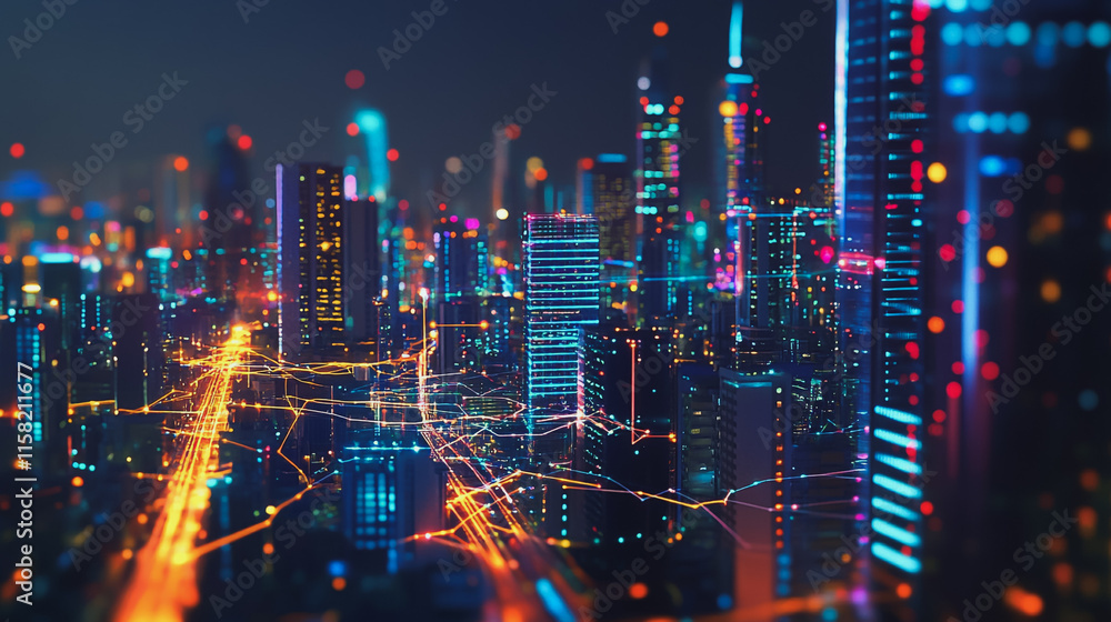 Smart digital Innovation city with connection network reciprocity over the cityscape. of future smart wireless digital city and social media networking systems that connects people with in city Smart digital Innovation city with connection network reciprocity over the cityscape. of future smart wireless digital city and social media networking systems that connects people with in city