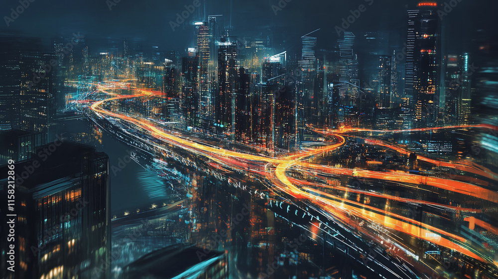 Smart digital Innovation city with connection network reciprocity over the cityscape. of future smart wireless digital city and social media networking systems that connects people with in city Smart digital Innovation city with connection network reciprocity over the cityscape. of future smart wireless digital city and social media networking systems that connects people with in city