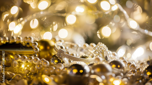 Brick stone ring with pearls on table