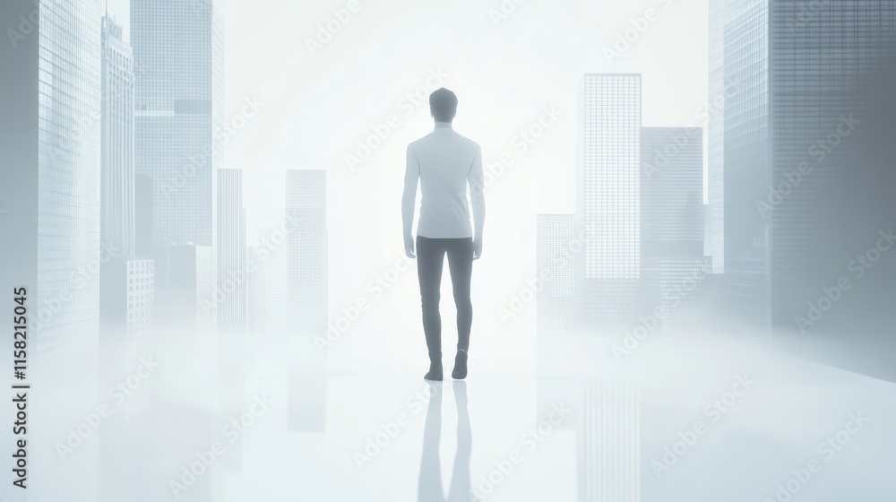 Fototapeta premium A lone figure in a modern urban setting.