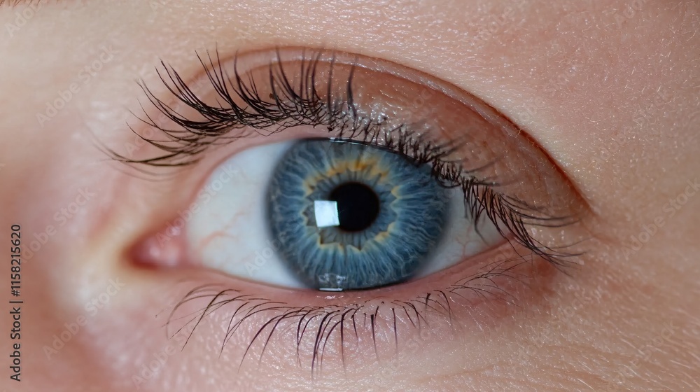 Fototapeta premium Close-Up View of Beautiful Blue Eye with Detailed Iris and Long Lashes