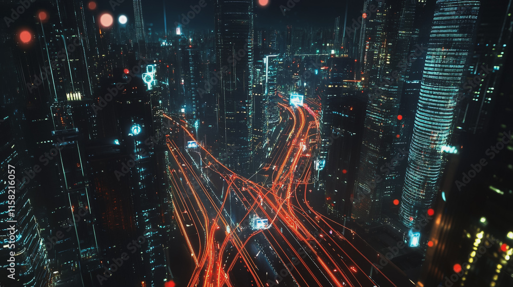 Smart Innovation city with connection cyber security network reciprocity over the night cityscape future wireless digital city and social media networking systems that connects people in the city Smart Innovation city with connection cyber security network reciprocity over the night cityscape future wireless digital city and social media networking systems that connects people in the city