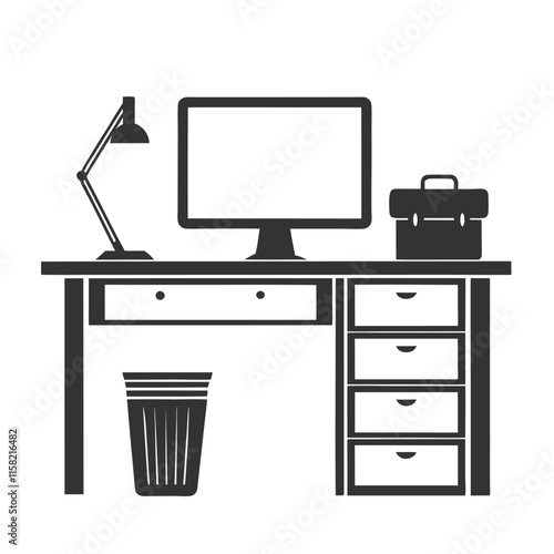 Minimalist Office Desk Setup silhouette Vector Design. photo