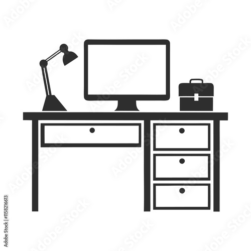 Minimalist Office Desk Setup silhouette Vector Design.