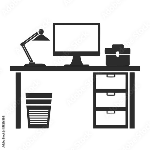 Minimalist Office Desk Setup silhouette Vector Design.