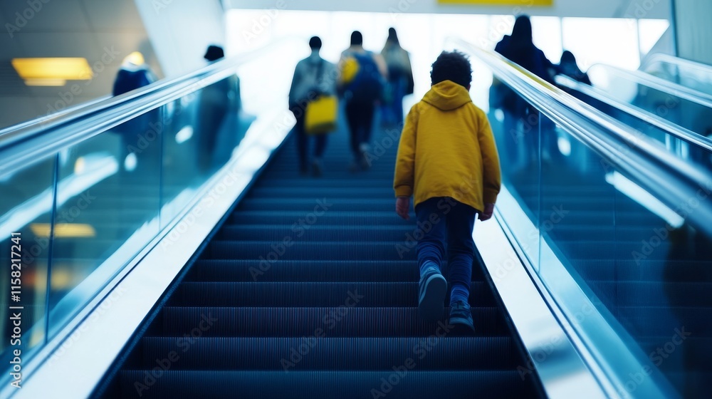 custom made wallpaper toronto digitalChild ascending escalator in vibrant environment.