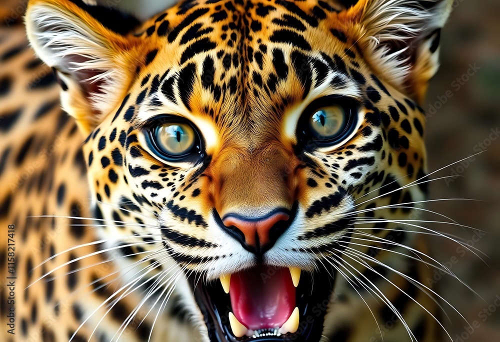 Obraz premium Fierce Jaguar Closeup Vibrant Spots Intense Gaze Wild Cat