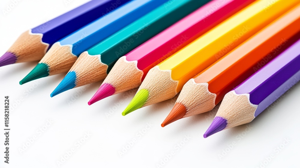 Colorful pencils arranged in a vibrant line. Colorful pencils arranged in a vibrant line.