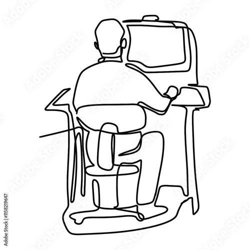 Secretary On Computer Office Graphic Design Line Art Vector Decoration