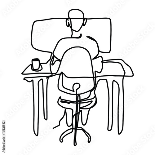 Secretary On Computer Office Graphic Design Line Art Vector Decoration