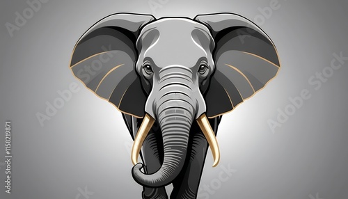 Powerful Elephant Portrait, Gray and Gold photo