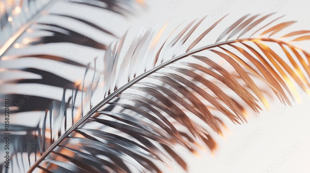 Fototapeta premium Close-up of delicate palm leaves with soft lighting, emphasizing texture and color.
