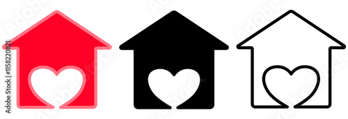 House with heart shape within, love home, simple flat style, illustration, logo sign symbol pictogram template, for ui or ux isolated on white for mobile app, editable