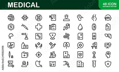 Premium Medical Icons. Perfect Vector Designs for Healthcare, Hospitals, Medicine, and Health Apps in Outline and Flat Styles.