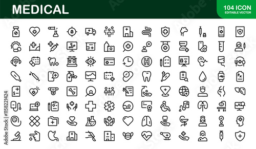 Premium Medical Icons. Perfect Vector Designs for Healthcare, Hospitals, Medicine, and Health Apps in Outline and Flat Styles.