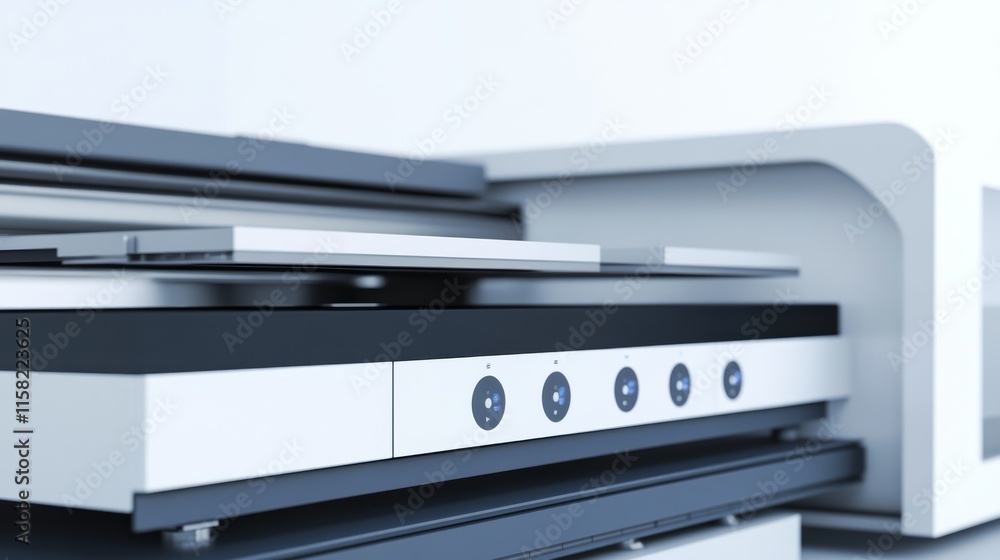 Modern printing equipment detail with controls. Modern printing equipment detail with controls.