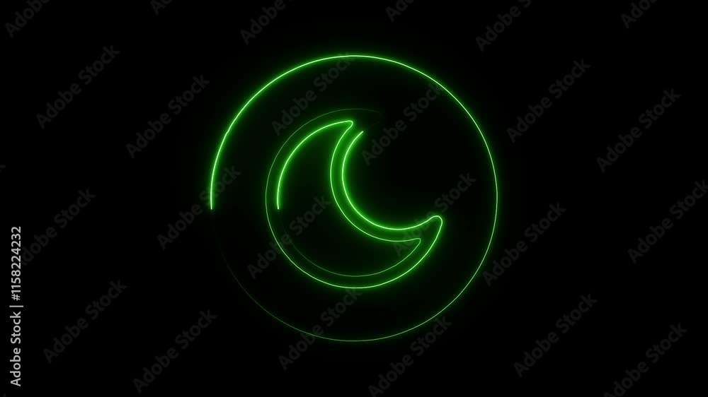 Glowing Neon Night Mode Icon, HD Motion Graphic Animation Depicting Night Mode Feature on Black Background Glowing Neon Night Mode Icon, HD Motion Graphic Animation Depicting Night Mode Feature on Black Background