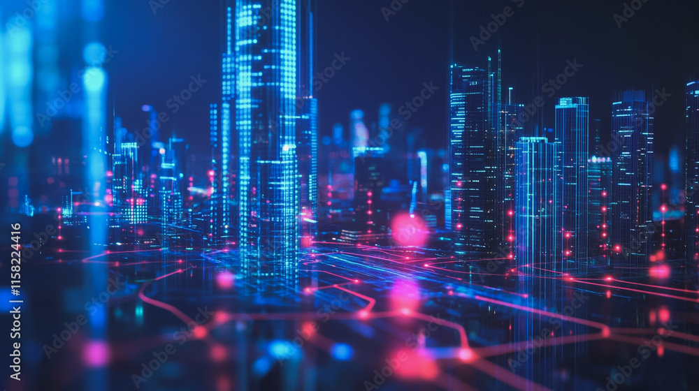 Smart digital Innovation city with connection network reciprocity over the cityscape. of future smart wireless digital city and social media networking systems that connects people with in city Smart digital Innovation city with connection network reciprocity over the cityscape. of future smart wireless digital city and social media networking systems that connects people with in city
