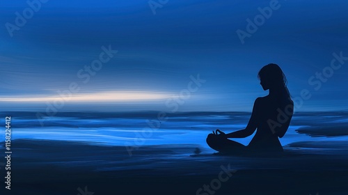 Wallpaper Mural A serene silhouette of a person meditating by the ocean at twilight. Torontodigital.ca
