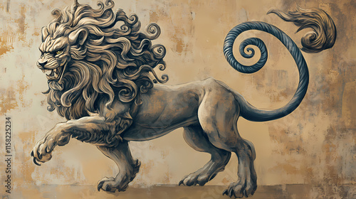 A mythical creature with the head of a lion, body of a goat, and tail of a serpent, mythical, hybrid, lion head. Chimera. Illustration photo