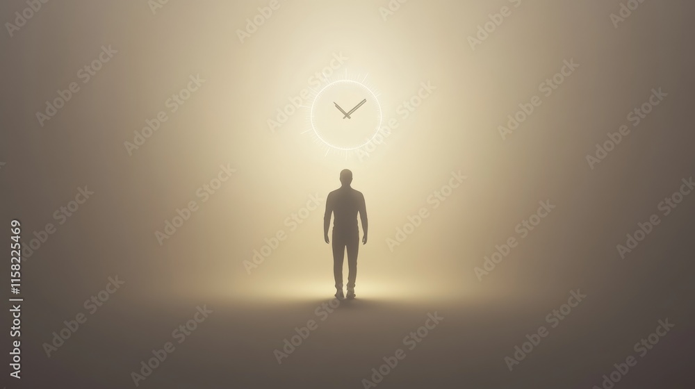 Silhouette of a person facing the clock's glow. Silhouette of a person facing the clock's glow.