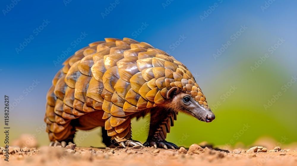 Fototapeta premium A striking close-up of a pangolin, showcasing its unique, armored scales.